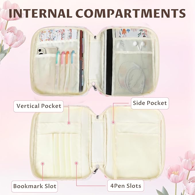 shirabags Quilted Bible Cover Case for Women - Elegant Cotton Bible Bag for Study, Church, Christian Gifts for Women (Pink Bow Patchwork, M)