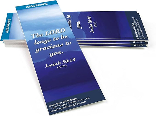Christian Bookmark with Bible Verse, Pack of 25, Assurance Themed, The Lord Longs to Be Gracious to You, Isaiah 30:18