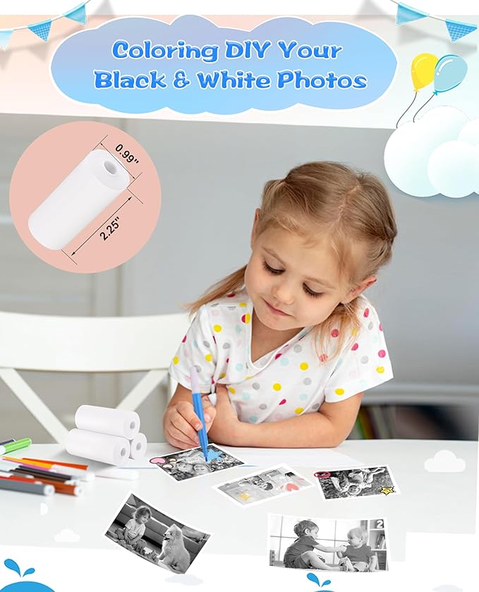 Thermal Paper, 10 Rolls Refill Print Paper for Kids Instant Print Camera, HD Photo Printing Paper Rolls for Most Kids Instant Camera, White
