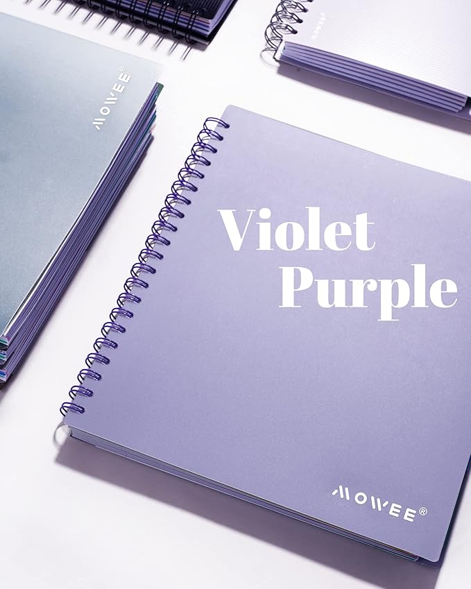 5 Subject Notebook - Spiral Notebook, College Ruled Notebook With Dividers Pocket, Tabs, 11" Ruler, 200 Pages, for Writing Journal, Home & Office, School Supplies, 8.5''x11'' Violet