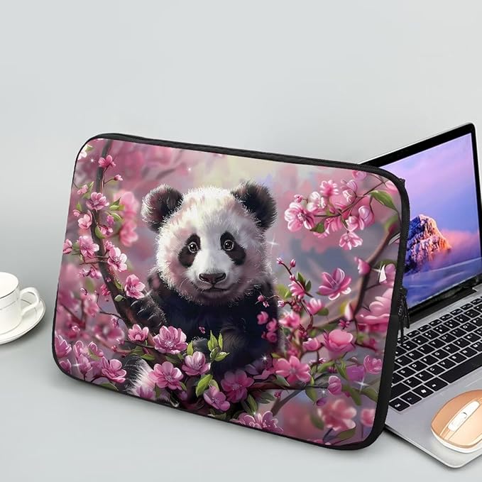 Cherry Blossom Panda Printed Laptop Bag for Women Men, Protective 13 Inch Computer Laptop Carrying Cover Laptop Sleeve Computer Bag with Zipper, Compatible with Most Laptop Computers