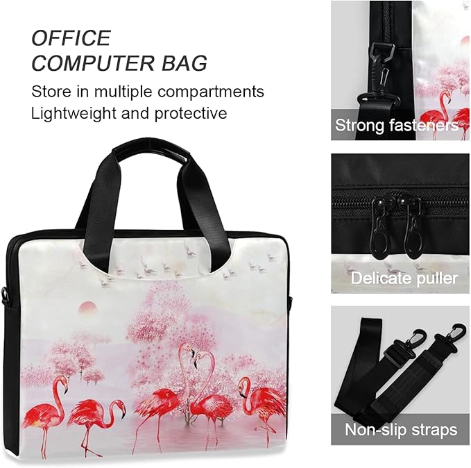 Pink Flamingo Landscape Laptop Messenger Bag Case Sleeve Briefcase for Men Women