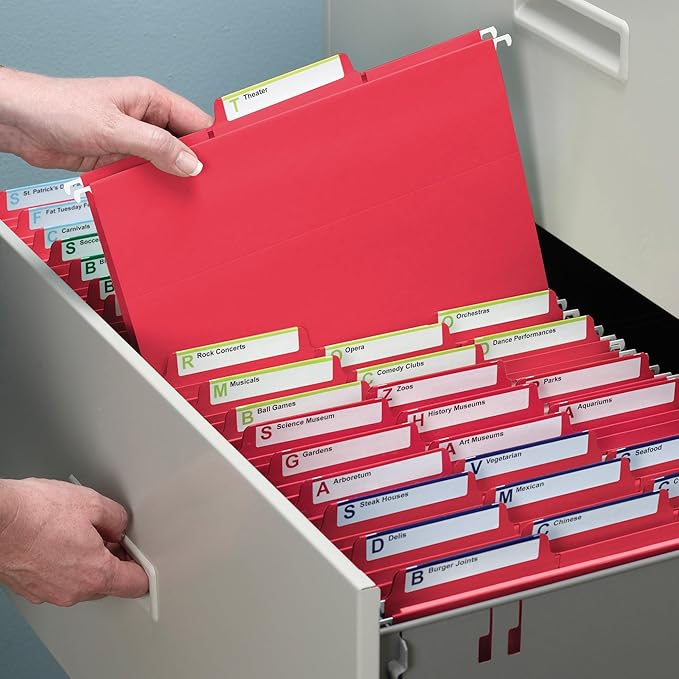 Smead FasTab Hanging File Folder, 1/3-Cut Built-in Tab, Letter Size, Red, 20 per Box (64096) (Pack of 1)