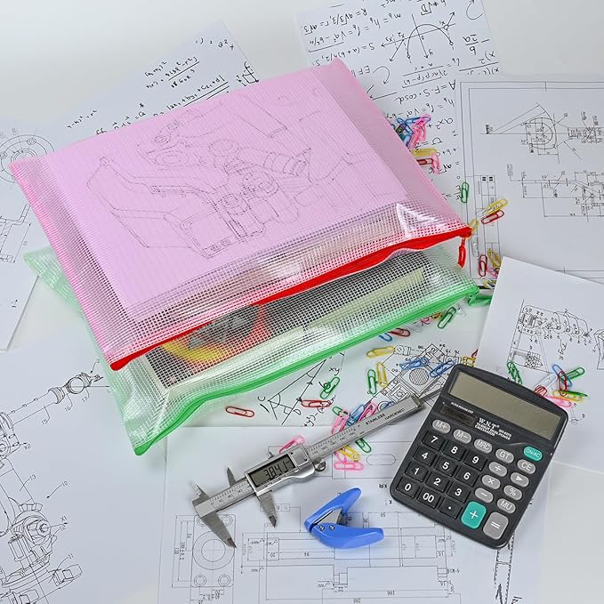 AUSTARK 10 Pcs Zipper File Bags, Waterproof Plastic Mesh Pouch for Office School, Board Game Storage Bags (B4 Size 15''x11'', Multicolored)