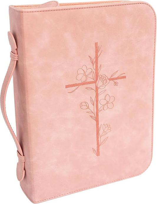 Pink Bible Cover Case for Women - PU Leather Bible Covers for Women – Pink Bible Case for Girls - Minimalist Design Debossed Bible Case, Large Bible Covers for Women – Bible Accessories (Pink)