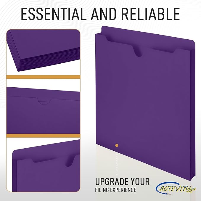 Purple File Jackets, 1 Inch Expansion, Letter Size, Reinforced Straight-Cut Tab, 6 Pack