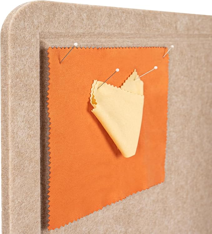 Bulletin Board, 24 x 18 inches Decorative Felt Pin Board, Cork Board Alternative for Wall, Foldable Photo Board with 20 Pushpins - Beige Brown