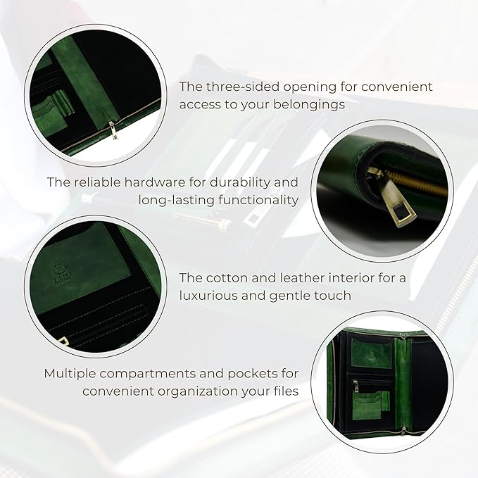 Time Resistance Leather Portfolio - A4 Document Folder - Padfolio - Italian Handcrafted Organizer Folio - Gift Box Included