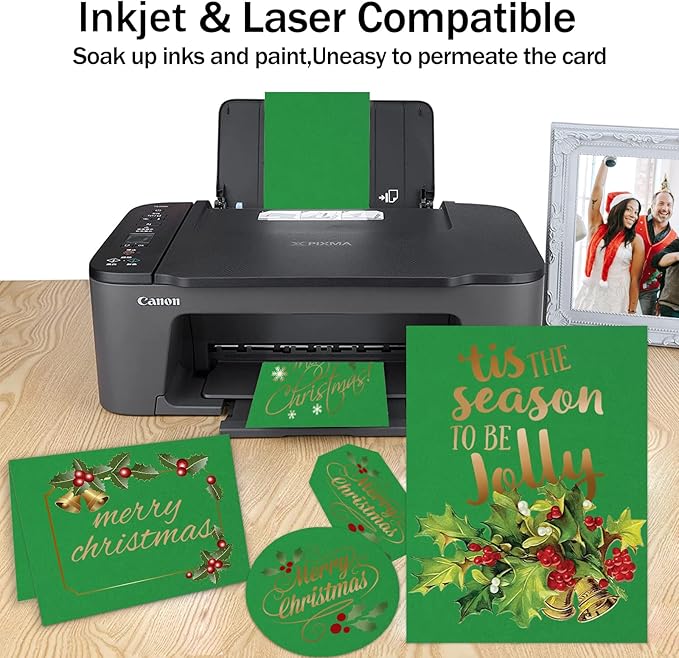 Forest Green Cardstock 8.5 x 11 Thick Printer Paper, Goefun 24 Sheets 80lb Green Card Stock Paper for Christmas Cards Making, Invitations and Craft