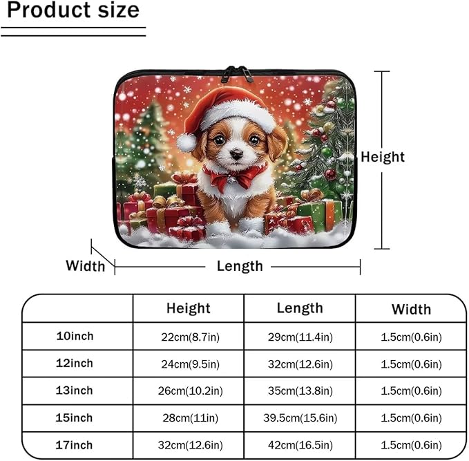 Christmas Dog Laptop Protective Sleeve for Women 12 inch Computer Sleeve Bag Lightweight Zippered Pouches Lap Top Case Suitable for Daily Use Travel School Office Organizers Bag