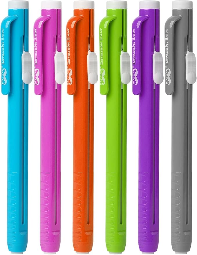 Mr. Pen- Retractable Mechanical Pencil Eraser, Pack of 6, Vibrant Colors, Artist & Pen Eraser