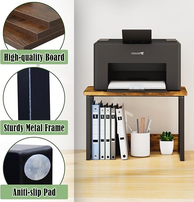 MARTY Printer Stand with Storage for Desk, Desktop Printer Stand Shelf Organzier for Home/Office Heavy Duty Printer Riser Under Desk Small Printer Table for Fax Machine Copier Scanner(Rustic Brown)