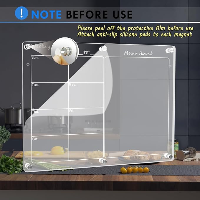 Magnetic Acrylic Calendar for Fridge,1 Pack 9"x13" Clear Fridge Calendar Dry Erase Magnetic Planning Boards Set(Blank Memo Board_Shu)