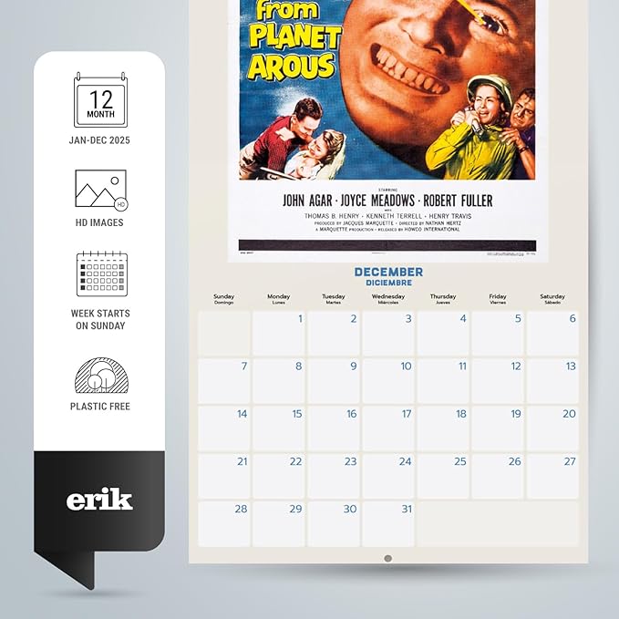 Retro Sci-Fi Wall Calendar 2025 12" x 12" FSC® Plastic Free - Starts Week On Sunday | Square Wall Calendar | Family Planner Calendar 2025 | Vintage Calendar 2025
