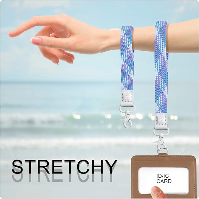 Fishent Stretchy Wristlet Keychain, Cute Wrist Lanyards for Keys, Key Chain Holder for Women Men, Wrist Strap Keychain for Car Keys Phone Camera Wallet ID Badges Card (Lilac Blossoms)