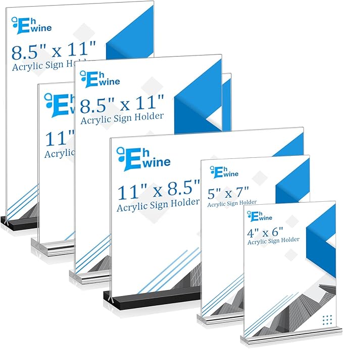 EHWINE 3 Pack Acrylic Sign Holder 8.5 x 11, Double-Sided Stand up Table Top Sign Holders, Clear Acrylic Picture Frame Menu Flyer Paper Holder Display Stand for Office Business Store Wedding Party
