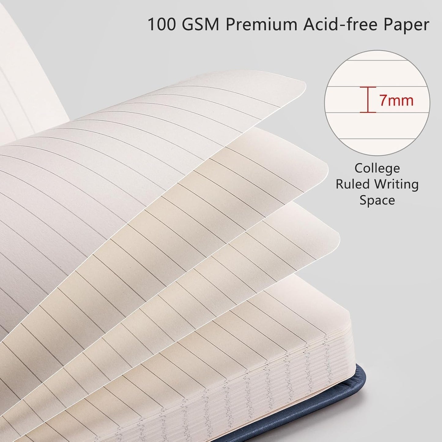 RETTACY Lined Journal Notebook, 2-Pack, 192 Numbered Pages per Pack, A5 Medium Size (5.7'' x 8.3''), for Men & Women, Writing, Work, Leather Hardcover, 100 GSM Thick Paper (Black & Navy Blue)