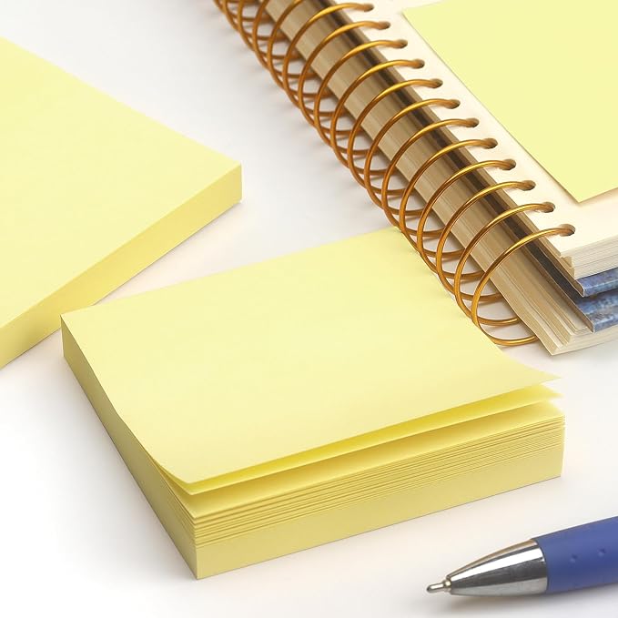 Sticky Notes 3x3 Self-Stick Notes Pads with 6 Bright Colors, Easy to Post for Office, Shool, Home, 6 Pads/Pack, 100 Sheets/Pad (Yellow)