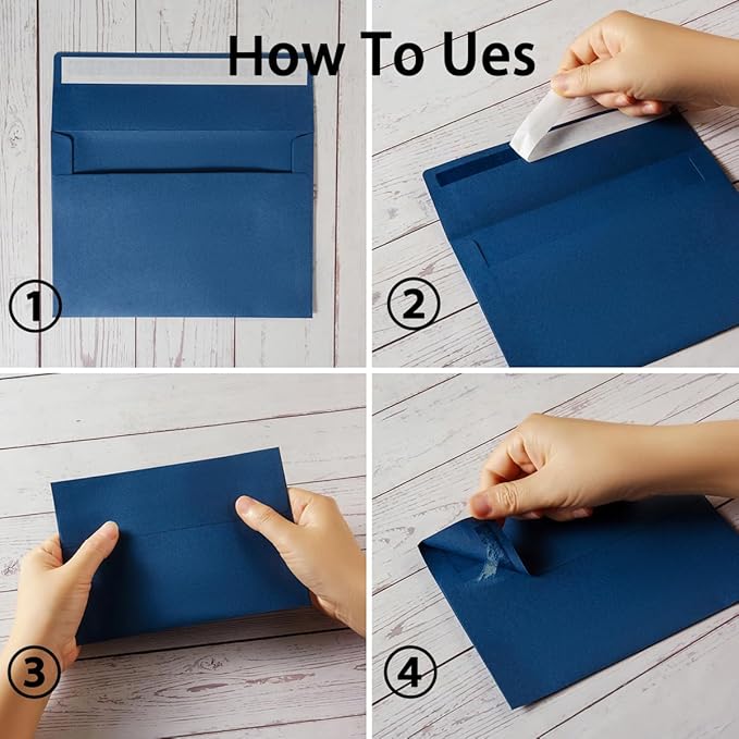 Wishop 50 Pack Self-Adhesive Envelopes with Fold Cards for Wedding Invitations, Greeting Cards, Baby Shower, Letter Mailing (Navy Blue, 4x6)