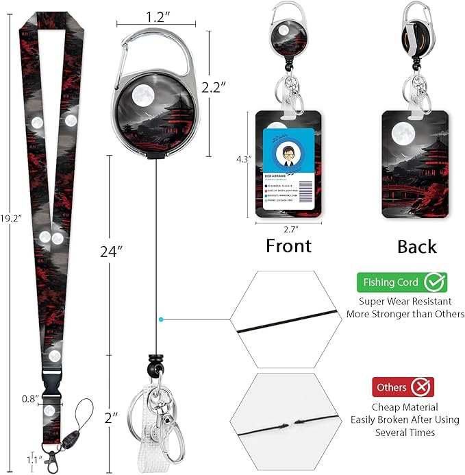 Giancomics Lanyards for Id Badges, Full Moon ID Badge Holder with Retractable Reel, Lanyard with Keychain Clip Name Tag Cute Card Holder for Teacher Women Work Office