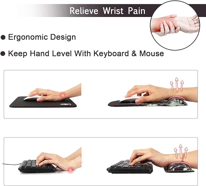 iCasso Mouse Pad and Keyboard Wrist Rest, Wrist Rest for Computer Keyboard, Made of Memory Foam with Wrist Support, Easy Typing and Relieve Wrist Pain Keyboard Pad for Computer, Office (B-Weeds)