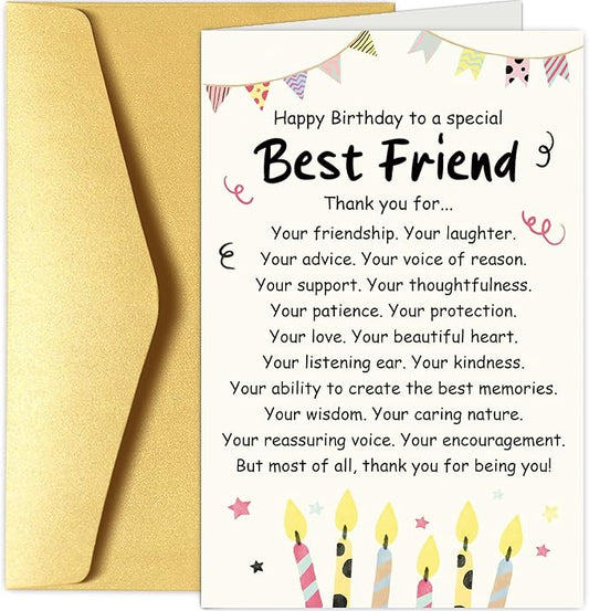 Chenive Birthday Card for Friend, Best Friend Birthday Card, Poem Birthday Card for Bestie BFF Soulmate, Happy Birthday to A Special Best Friend