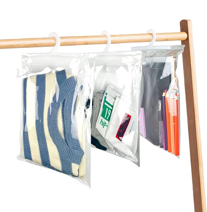 Hanging Storage Bags with Hanger,13" X11" Large Hook Hang-Up Clear Plastic Bags,Book Pouch School Supply Kit Classroom Organization for Classroom Library School Supplies Home Pharmacy Use (30)