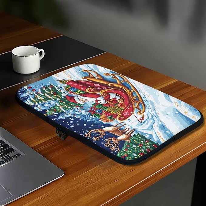 Santa Claus Lap Top Case for Women Girls 12 inch Laptop Sleeve Portable Computer Sleeve Bag Christmas Laptop Protector with Multiple Uses Women Teens Tablet Bag