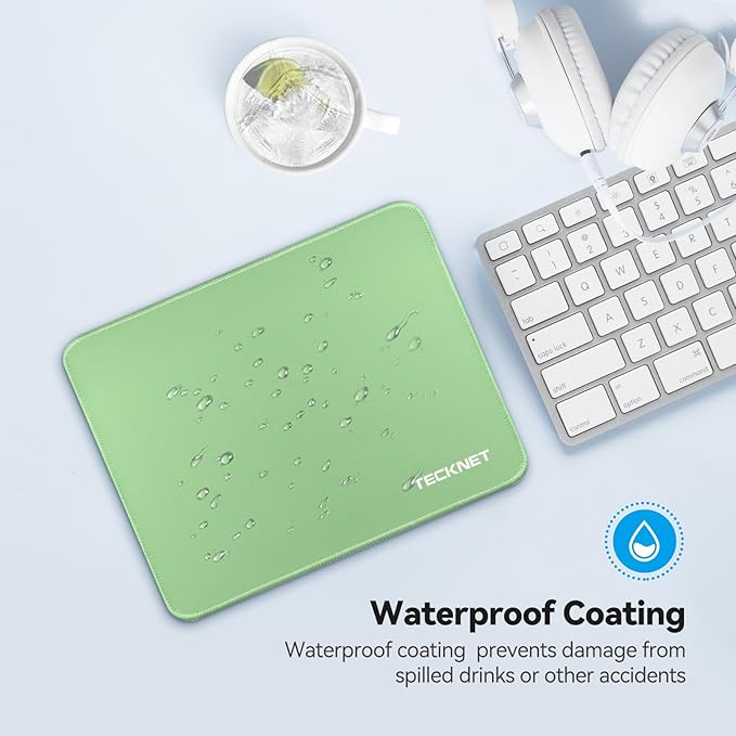 TECKNET Mouse Pad with Anti-fray Stitching, Waterproof Surface & Non-Slip Rubber Base with Stitched Edges Gaming Mouse Mat for Laptop，Compatible with Laser and Optical Mice - LT.Green