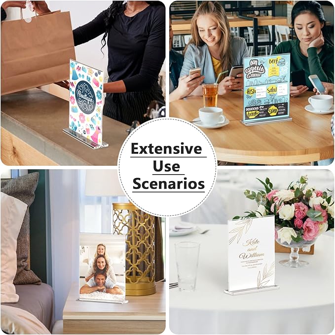 MaxGear 8.5x11 Acrylic Sign Holder 3 Pack, Clear Table Menu Display Stand Plastic Document Paper Holder Double Sided Flyer Holder T Shape Sign Frame for Store, Restaurant, Hotels, Office