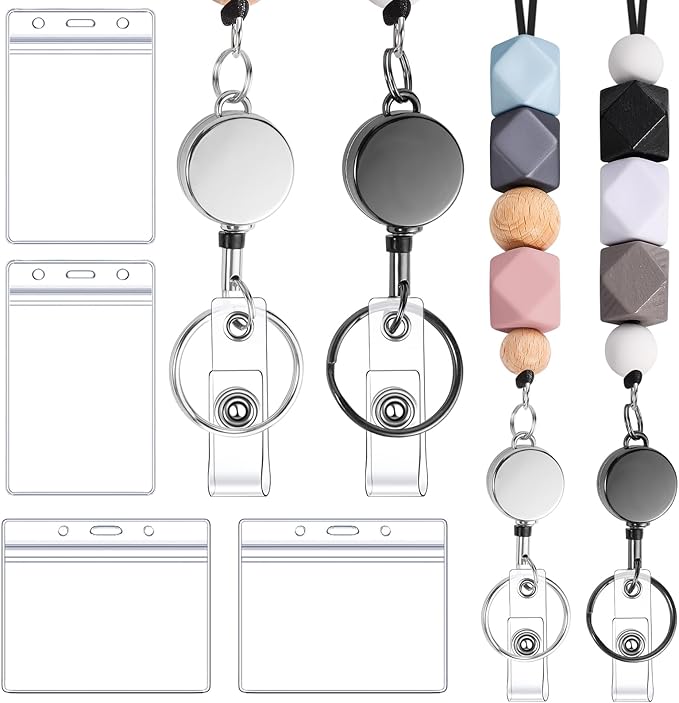 6 in 2 Set Retractable Lanyard for ID Badges, Teacher Lanyard with ID Holder Beaded Lanyards for Women Teacher Appreciation Gifts Office Gift for Coworkers