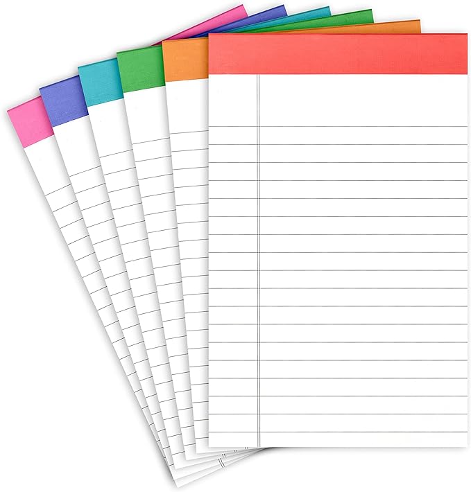 PAPERAGE Lined Legal Pads, (Rainbow), 6 Pack, 50 Sheets Each, Wide/Legal Ruled, Note Pads, Paper, 5 inches x 8 inches