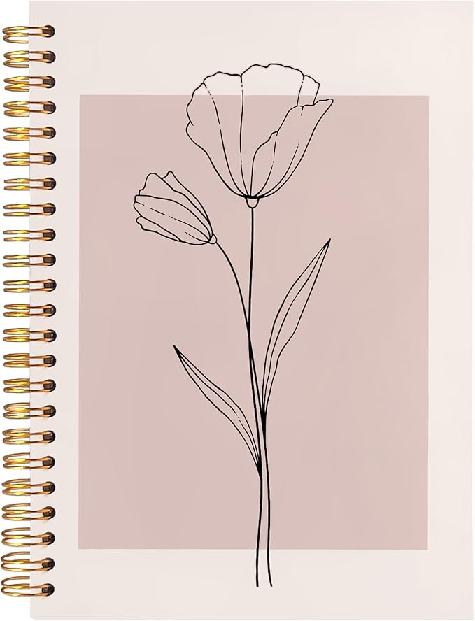 BearCake Pink Aesthetic Notebook Journal for Women, Abstract Boho Floral Notebook, Pink Aesthetic School Office Supplies, Pink Hardcover Spiral Journal Notebook 5.5x8.3