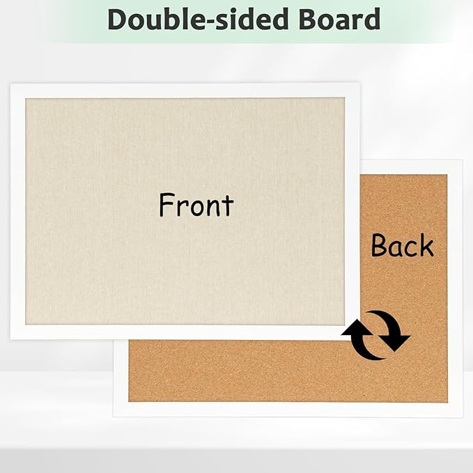 DOLLAR BOSS Cork Board Bulletin Board with Linen Double-Sided 36" x 24" Linen Corkboards for Walls Picture Display Vision Board for Office Home School Framed Picture Pin Board, 20 Pushpins 10 Clips
