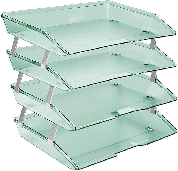 Acrimet 4 Tier Side Load Letter Tray Facility, Desktop File Organizer, A4 Letter Size Paper Organizer, Minimalist Storage Solution Paper Tray for Office, Home, Classroom (Plastic, Clear Green Color)