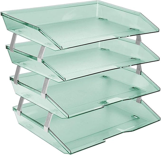 Acrimet 4 Tier Side Load Letter Tray Facility, Desktop File Organizer, A4 Letter Size Paper Organizer, Minimalist Storage Solution Paper Tray for Office, Home, Classroom (Plastic, Clear Green Color)