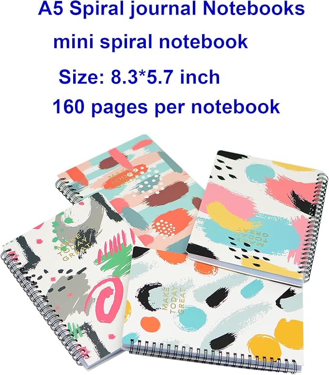Yansanido Spiral Notebook, 4 Pcs A5 Thick Graffiti Design Hardcover 8mm Ruled 4 Color 80 Sheets -160 Pages Journals for Study and Notes (Colorful)