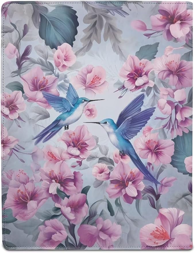 Hummingbird Flower Purple Portfolio Folder Leather Padfolio with A4 Size Clipboard Clip for Business Interview Document Sleeve Binder Folder for Men/Women