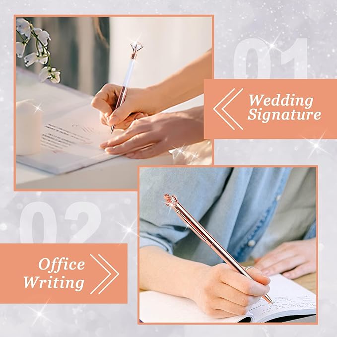 amassan 7Pcs Ballpoint Pens Set, Cute Pens with Crystal Diamond for Journaling, Black Ink Pen Gifts for Wedding Office Desk Supplies, Sand Glitter Pen for Women Office Decor