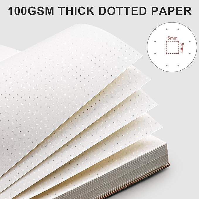 AHGXG Bullet Dotted Journal - Large A4 Notebook Dotted, 8.5''×11'', 320 Pages Dot Grid Notebook, 100gsm Thick Paper, Leather Softcover, with Journal Stencils, Inner Pocket - Black