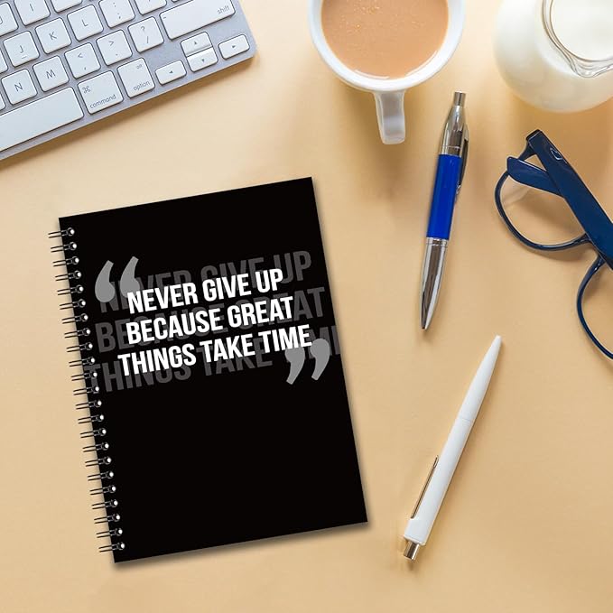 YAZMEEN Inspirational Blank Spiral Notebook（160 Pages） Never Give Up Because Great Things Take Time Hardcover Notebook Motivational Journal Gift Funny Birthday Gift for Teen Student Friend Coworker