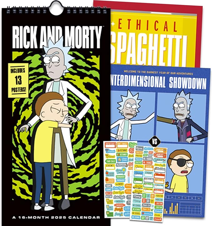 Rick and Morty Calendar 2025 - Deluxe 2025 Rick and Morty Mini Poster Calendar Bundle with Over 100 Calendar Stickers (Cartoon Network Gifts, Office Supplies)