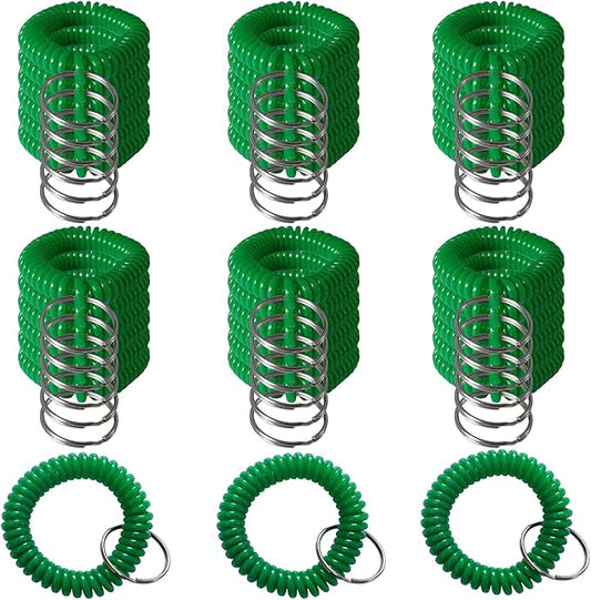 Pack of 36 Colorful Spring Spiral Wrist Coil Key Chain, Wristband Key Ring (Solid Green)