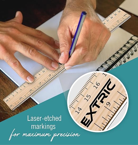 Rulers 6 Pack - Rulers 12 Inch, Wood Ruler with Metal Edge Great for School, Classroom, Home, and Office