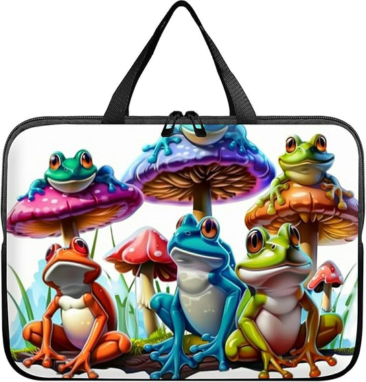 Universal Tablet Laptop Sleeve Case 10 inch, Color Frog Mushrooms Slim Carrying Case Durable Handbag Travel Laptop Bag for 7 to 10-inch Laptops/Notebook/Kids Tablet/ipad/eBook Readers