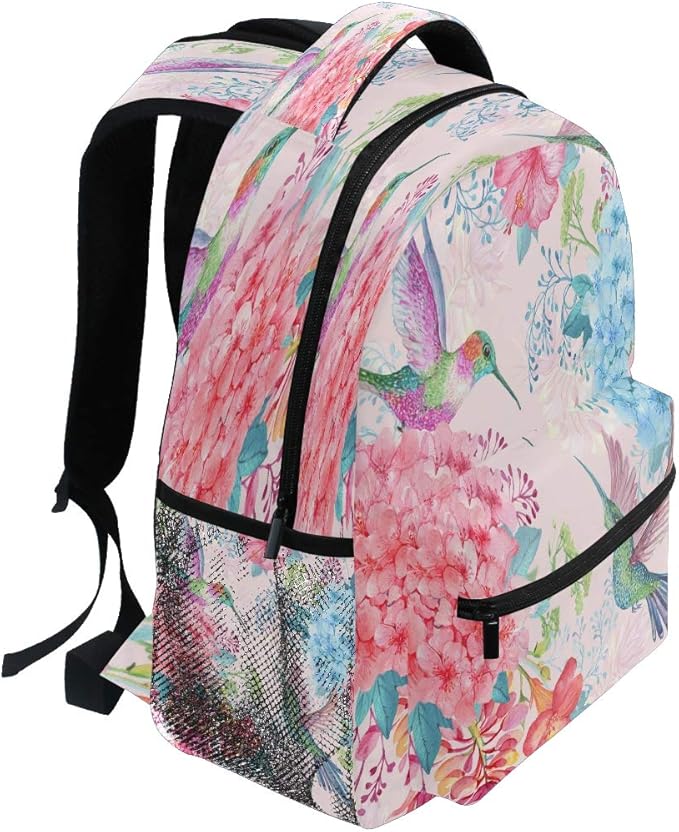 Blueangle Tropical Flowers Hummingbirds Print Backpack Casual Daypacks Outdoor Sports Rucksack School Shoulder Bag for Men Women Boys Girls