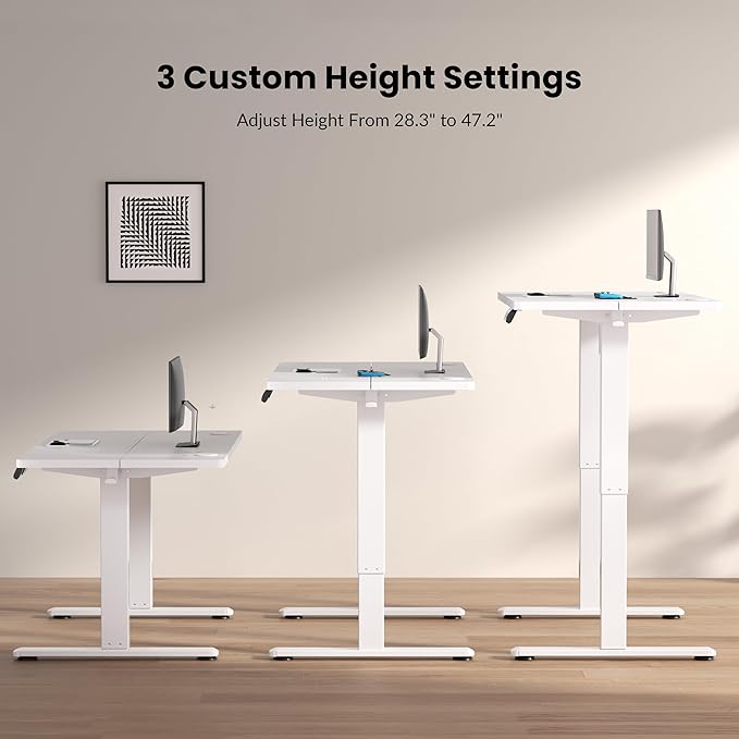 Electric Standing Desk Frame, Height Adjustable Table Legs with Memory Controller, Stand Up Desk Frame Up to 47.2", Ergonomic Standing Desk Base for Home and Office, White Frame Only