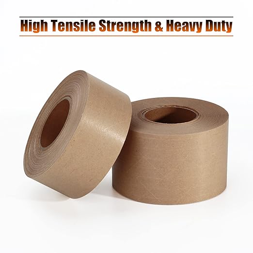 LLPT Kraft Paper Gummed Tape 2.75” x 66 Yards 4 Pack Reinforced Fiberglass Water Activated Kraft Tape Brown Packing Tape Heavy Duty for Mailing Shipping Sealing Boxes (PGB7060R04)