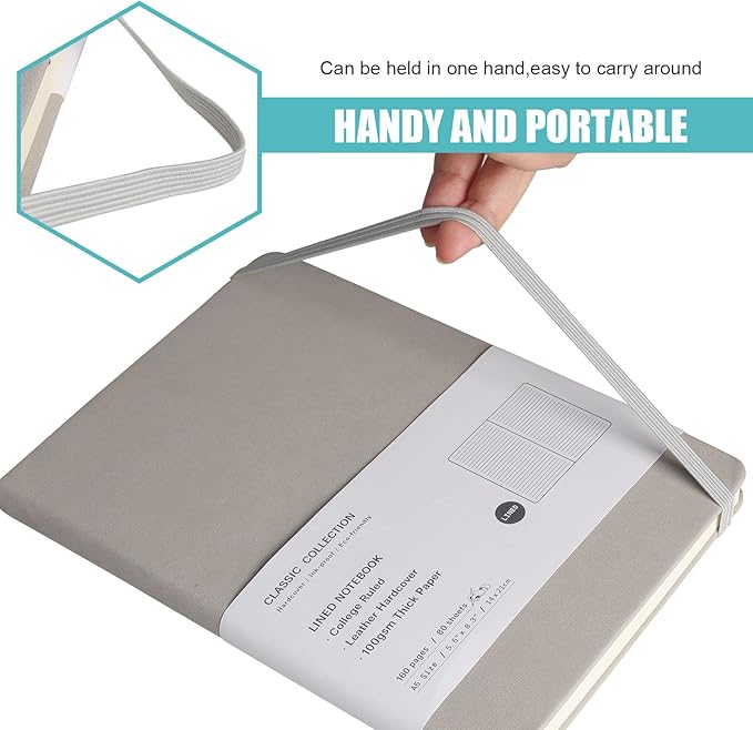 Lined Journal Notebook, 10Pack(Grey), 160 Pages, Medium 5.7 inches x 8 inches - 100 gsm Thick Paper, Hardcover