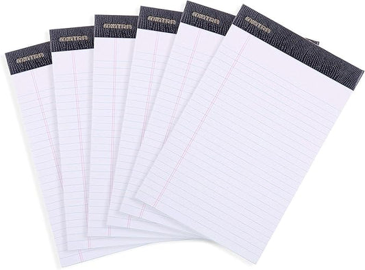 Mintra Office Legal Pads - ((PREMIUM WHITE 6pk, 5in x 8in, NARROW RULED)) - 50 Sheets per Notepad, Micro perforated Writing Pad, Notebook Paper for School, College, Office, Professionalm - Heavyweight